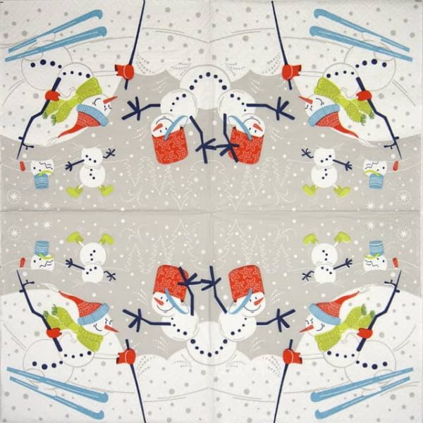 Paper Napkin - Skiing Snowmen