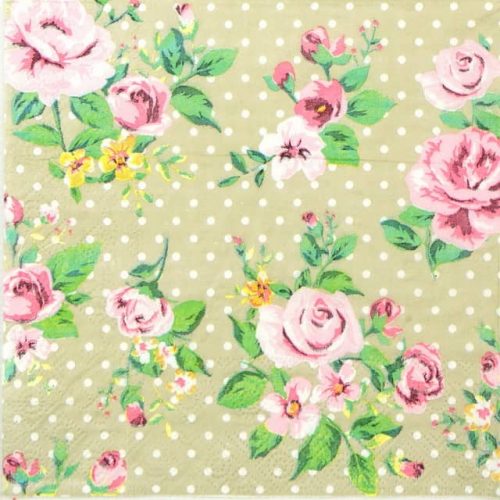 Paper Napkin - Polka Dot Roses Beige
