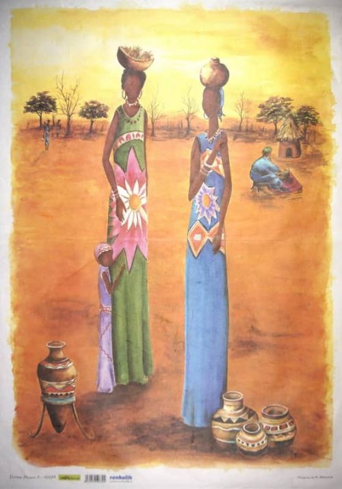Rice Paper - Floral Patterned Donna Masai in Desert Landscape 50x70cm