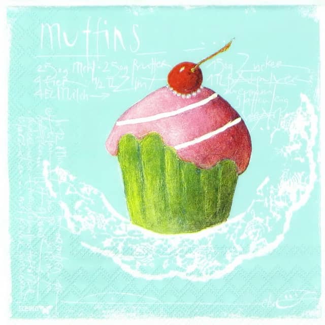 Paper Napkin - Pink Muffins on green