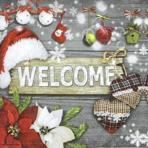 Paper Napkin - Welcome Santa grey