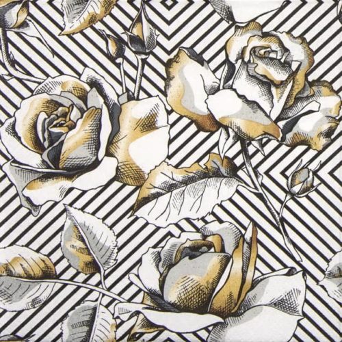 Lunch Napkins (20) - Golden Roses on a Diagonal Stripes