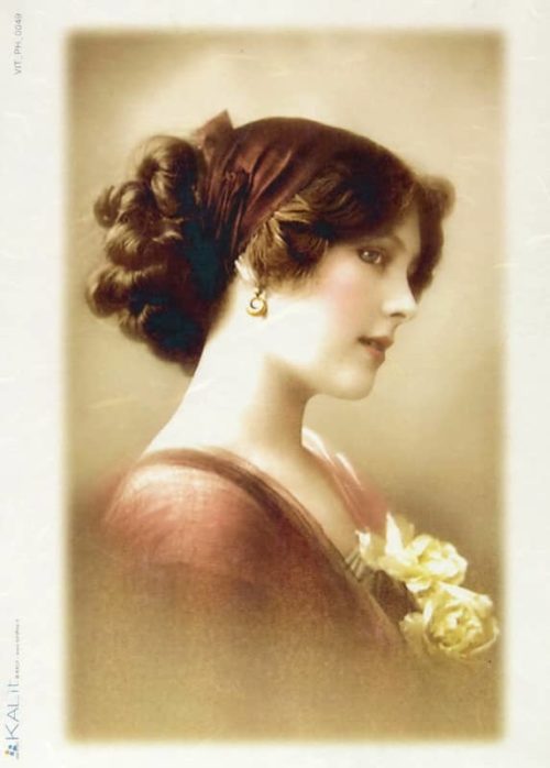 Rice Paper - Brown dress -Brown Hair (22 x 32cm)