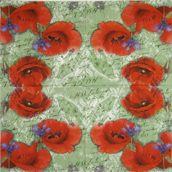 Lunch Napkins (20) - Painted poppies green