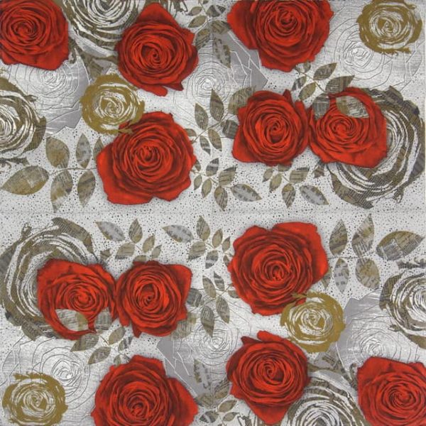 Paper Napkin - Red Roses with Floral Prints