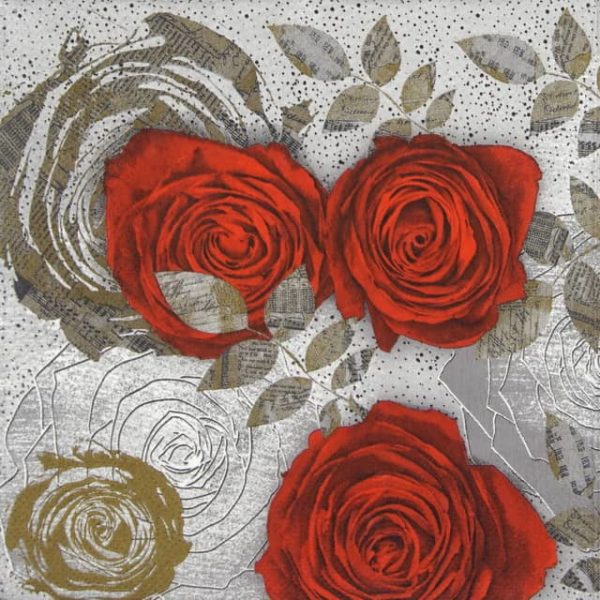 Paper Napkin - Red Roses with Floral Prints