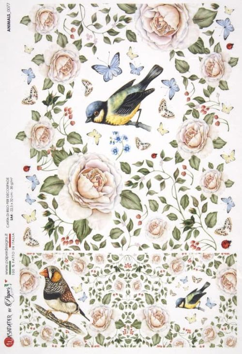 Rice Paper - Birds and Roses - 0077