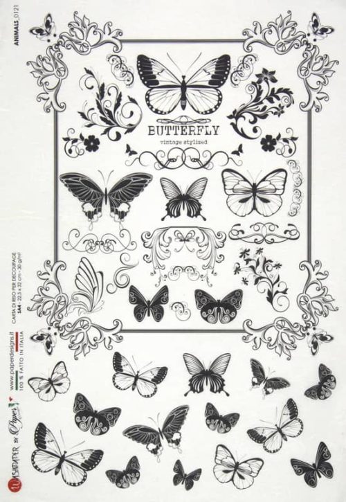 Rice Paper - Black Butterflies - 0121 (22 x 32cm)