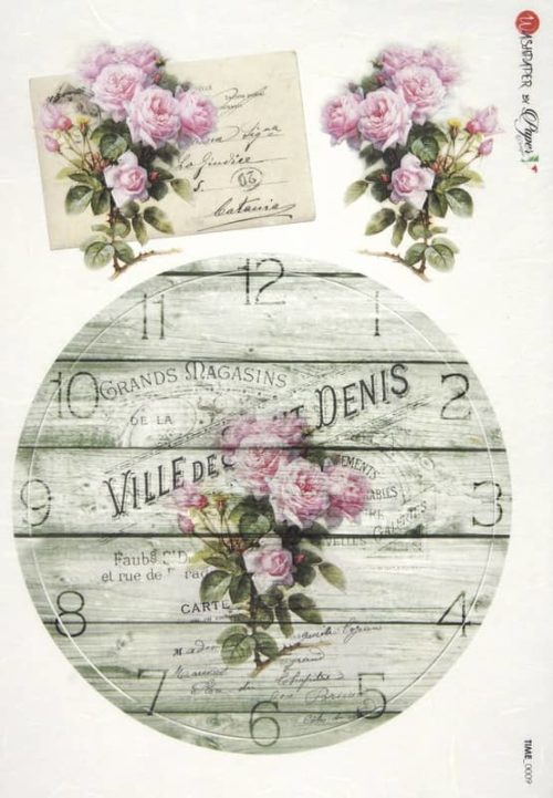 Rice Paper - Time Clock Roses (22 x 32cm)