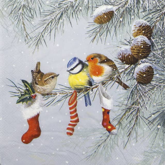 Paper Napkin Christmas Socks and birds