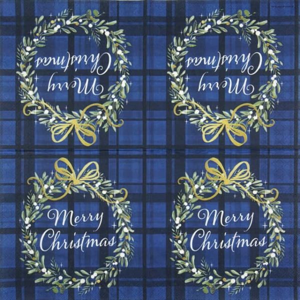 Paper Napkin - Christmas Plaid Blue - Image 2