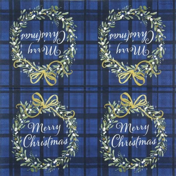 Cocktail Napkins (20) - Christmas Plaid Blue