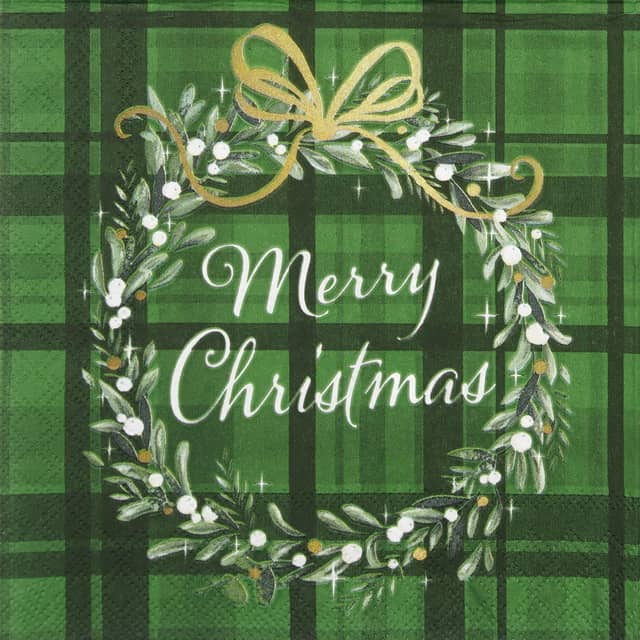 Cocktail Napkins (20) - Christmas Plaid Green