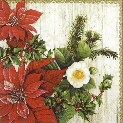 Lunch Napkins (20) - Poinsettia On Wood