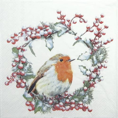 Cocktail Napkin - Robin In Wreath