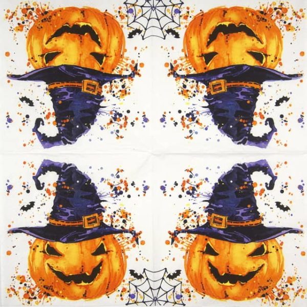 Single Decoupage Napkin -  Creepy Pumpkin with Splashes