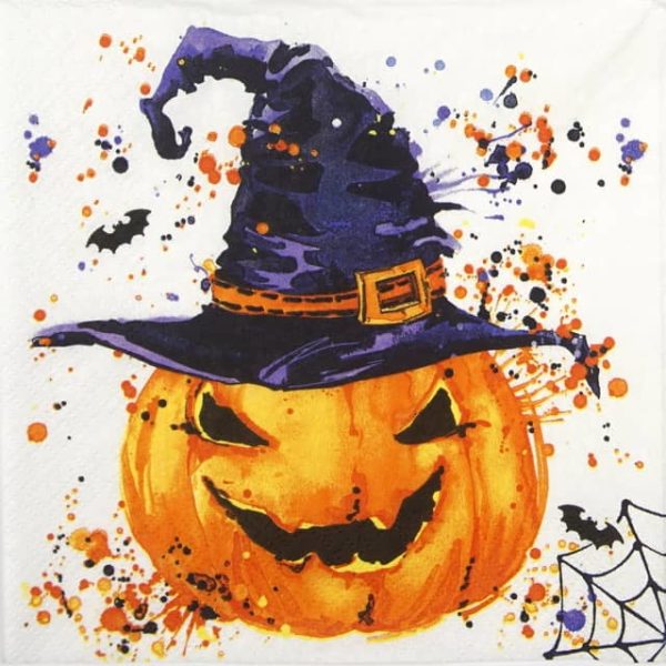 Lunch Napkins (20) - Creepy Pumpkin with Splashes