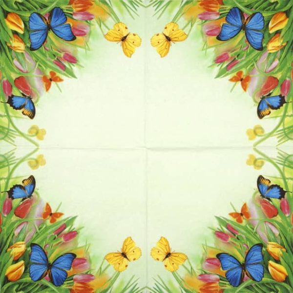 Paper Napkin - Tulips & Butterflies - Image 2
