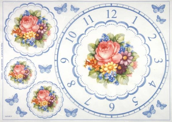 Rice Paper Blue Clocks with Flowers
