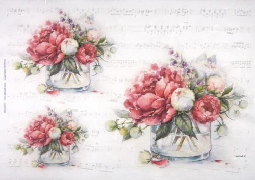 Rice Paper Red and White Flowers in Vase