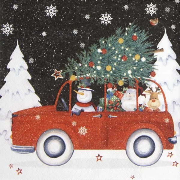 Paper Napkin - Red Christmas Car