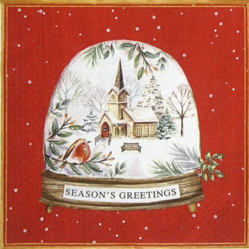 Paper Napkin - Seasons Greetings in a Snow Globe