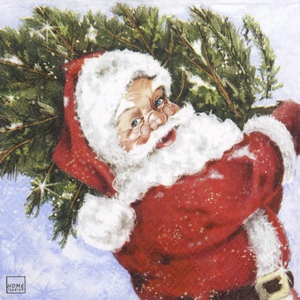 Cocktail Napkin - Santa with his Tree