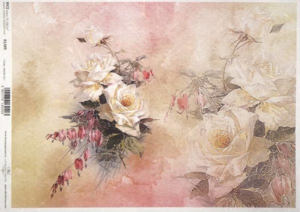 Rice Paper - Painted white roses