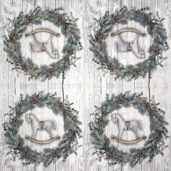 Paper Napkin - White Xmas Wreath grey_IHR_917645