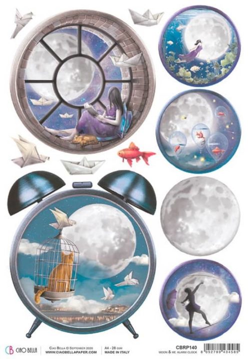 Rice Paper - Moon & Me Alarm Clock  - CBRP140 (22 x 32cm)