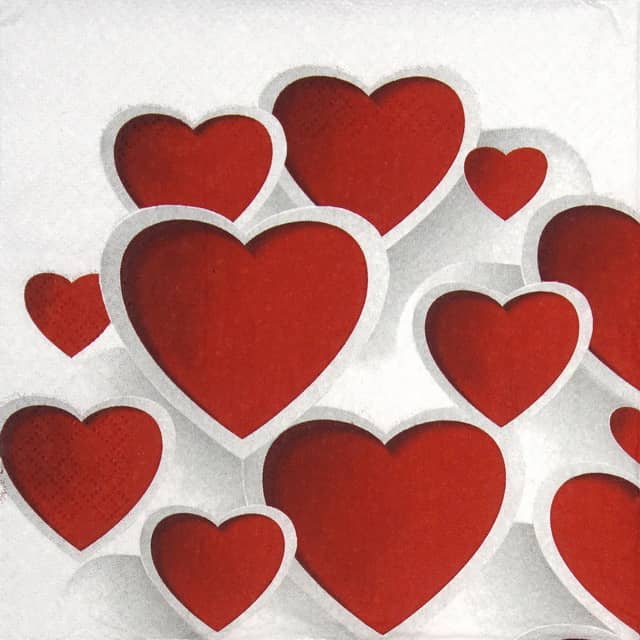 Paper napkin red 3D hearts
