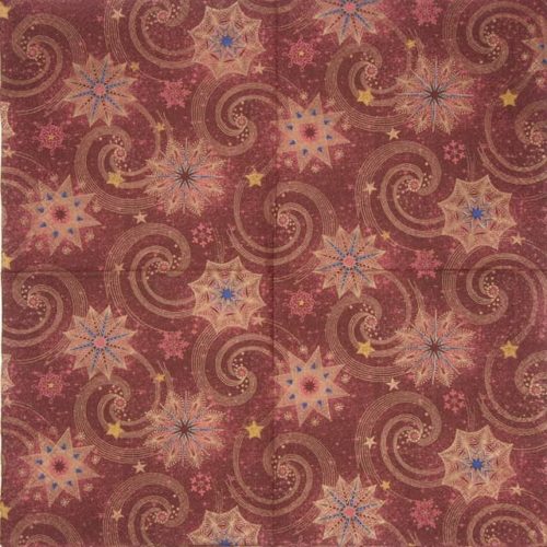 Lunch Napkins (20) - Gold & Red Stars and Twirls on Claret