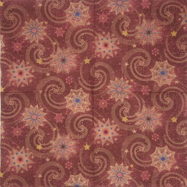 Paper Napkins - Gold & Red Stars and Twirls on Claret (20 pieces)