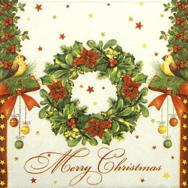 Paper Napkin - Merry Christmas Wreath