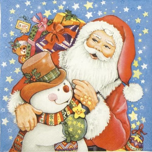 Paper Napkin - Painted Santa and Snowman