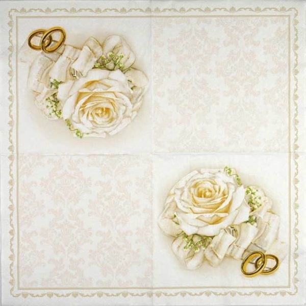 Paper Napkin - Wedding rings and white roses