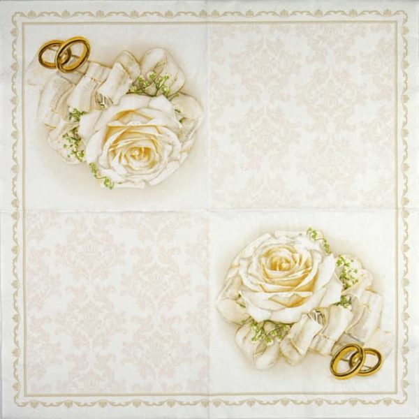 Paper Napkin - Wedding rings and white roses - Image 2