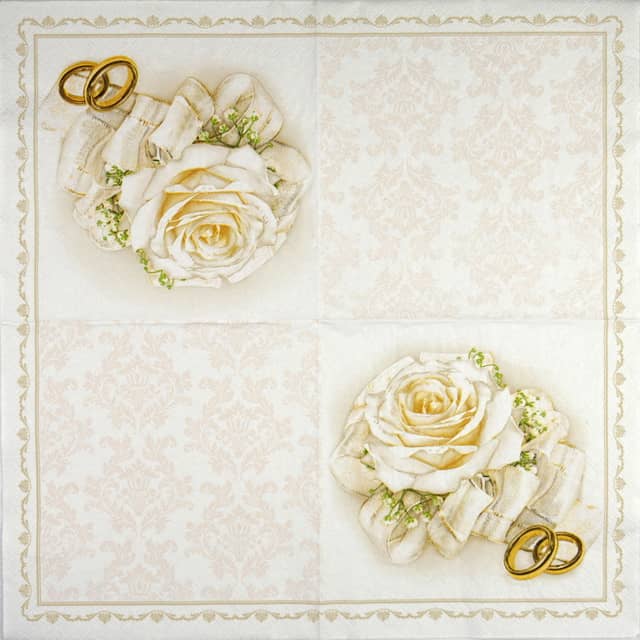 Paper Napkin - Wedding rings and white roses - Napkin Shop