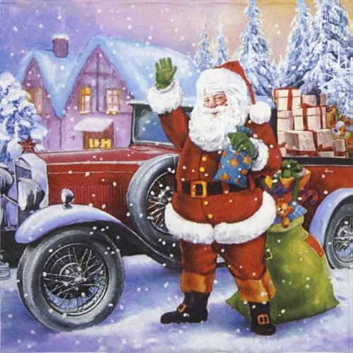 Paper Napkin - Santa Claus & Vintage Car