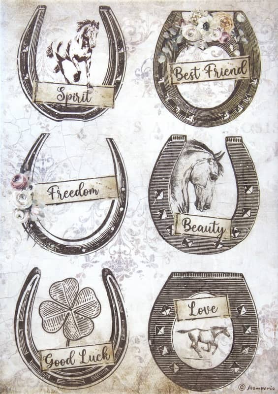 Rice Paper - Romantic horses Horseshoes - DFSA4583