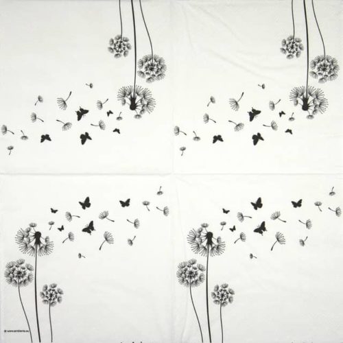 paper napkin with dandelion seeds and butterflies blown away by wind