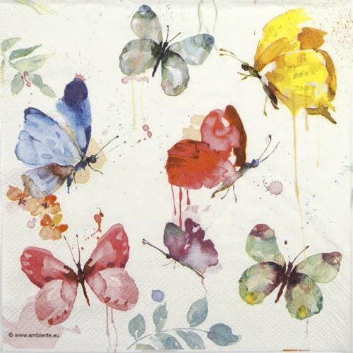 Paper napkin colorful butterflies on white background