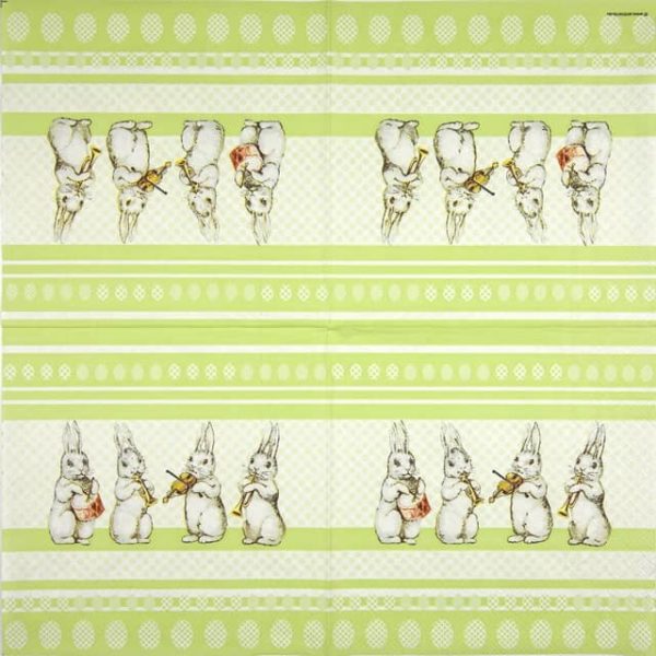 Paper napkin musical rabbits on a green background