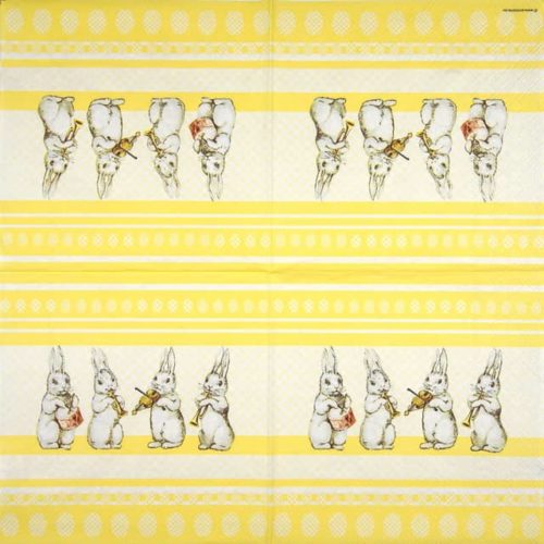 Paper napkin musical rabbits on a yellow background