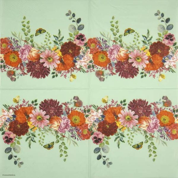 paper napkin flower border green background