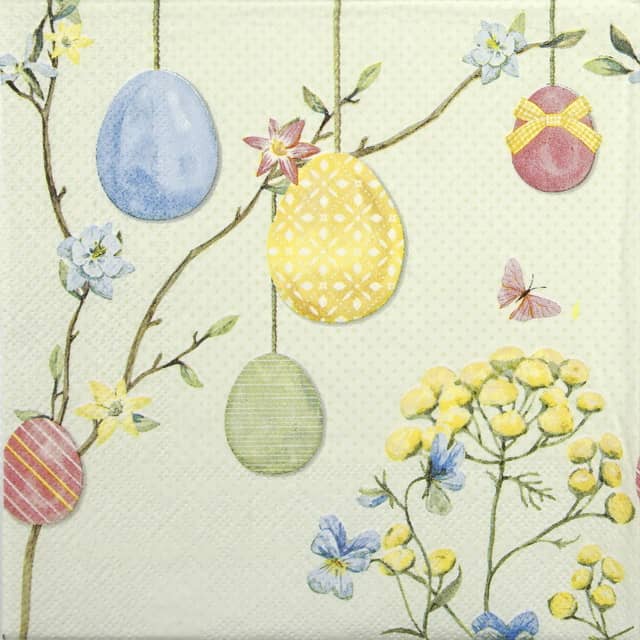 Paper napkin colorful hanging Easter eggs