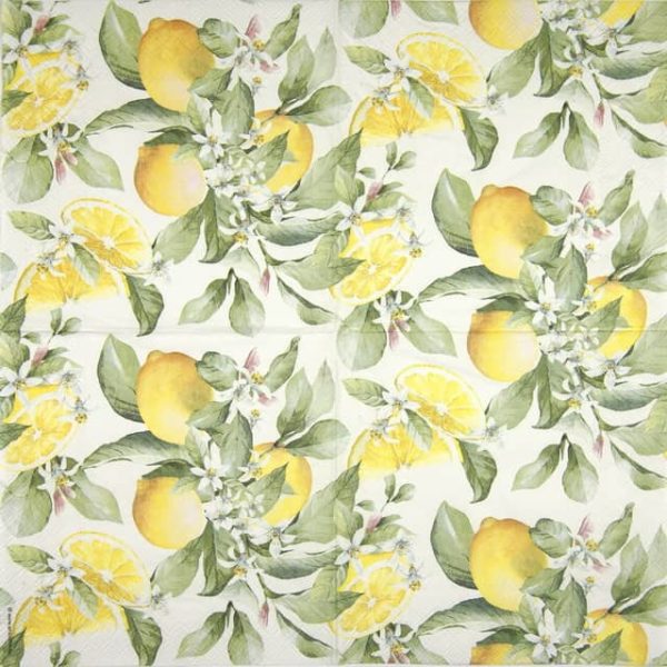 Paper napkin with fruiting lemon bush