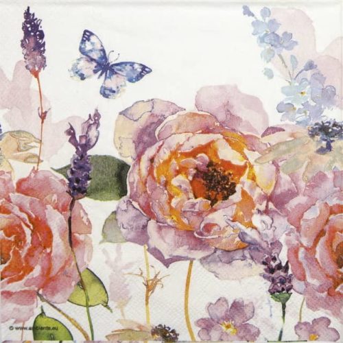 Paper Napkin watercolor roses and a butterfly