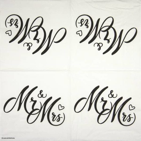 Mr & Mrs Classic Black White wedding paper napkin