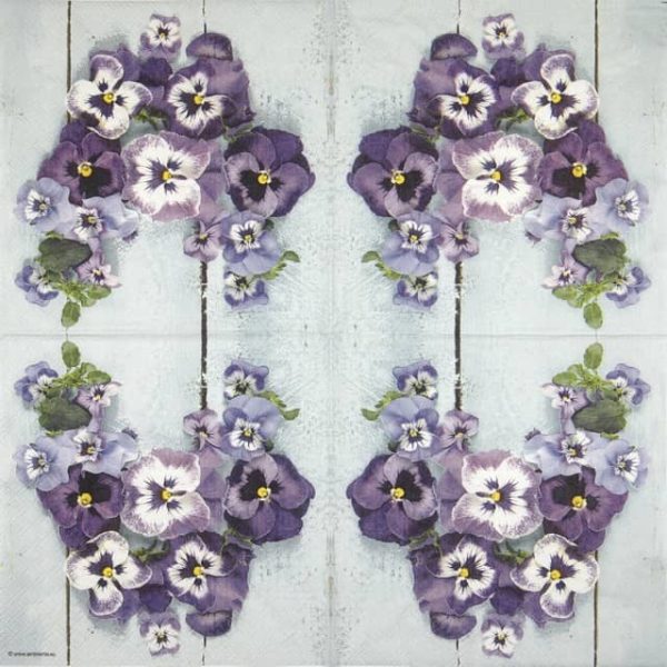 Paper napkin with pansy flowers heart wreath